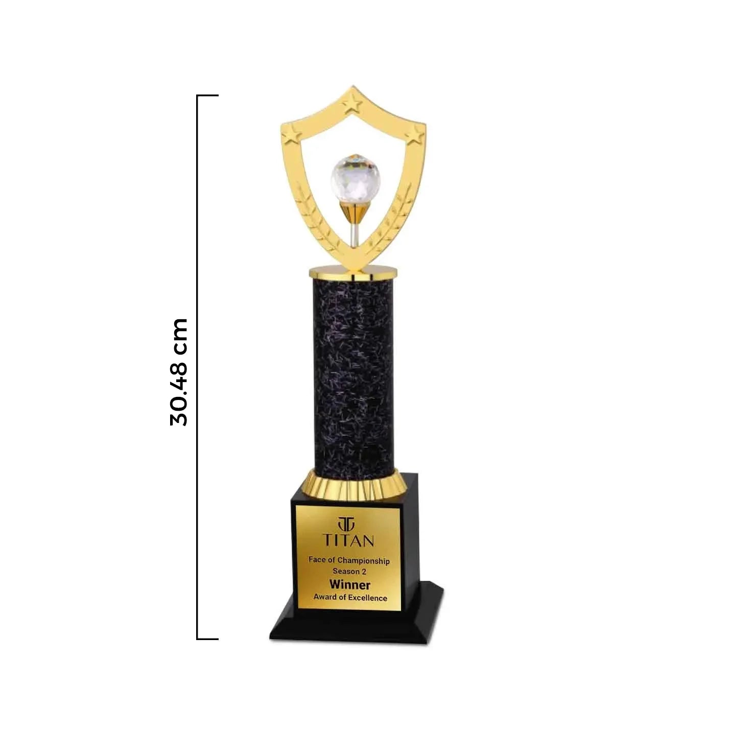 Elite Crystal-Studded Black and Golden Trophy Img 2